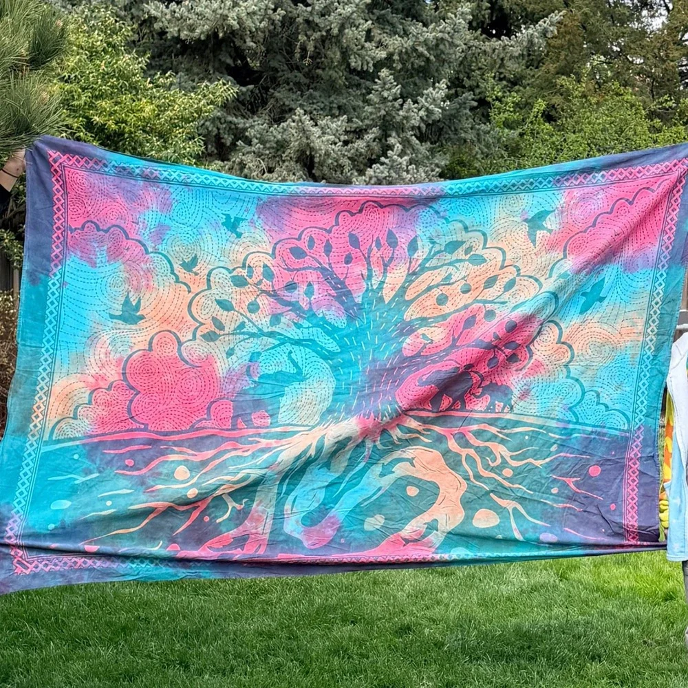 Lakhays Tapestry 84x48 Multicolor Tie Dye Tree of Life Elephant Boho Wall Decor